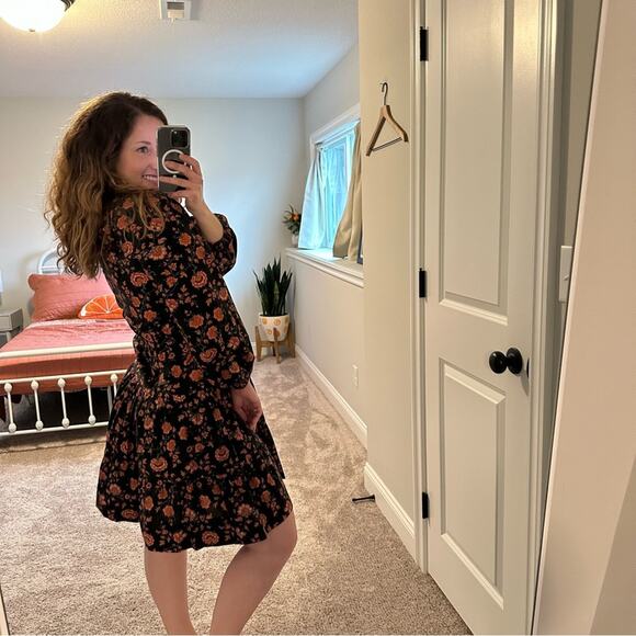 THE GREAT. Long Sleeve Floral Cotton Mini Dress Small - Picture 2 of 12